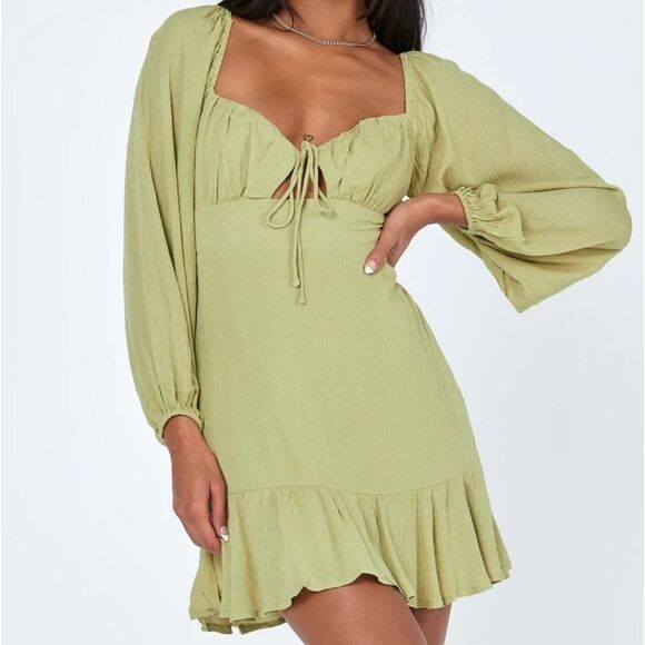 Princess Polly Narla Pistachio Green Cutout‎  Drop Waist Mini Dress 2US - Picture 1 of 4